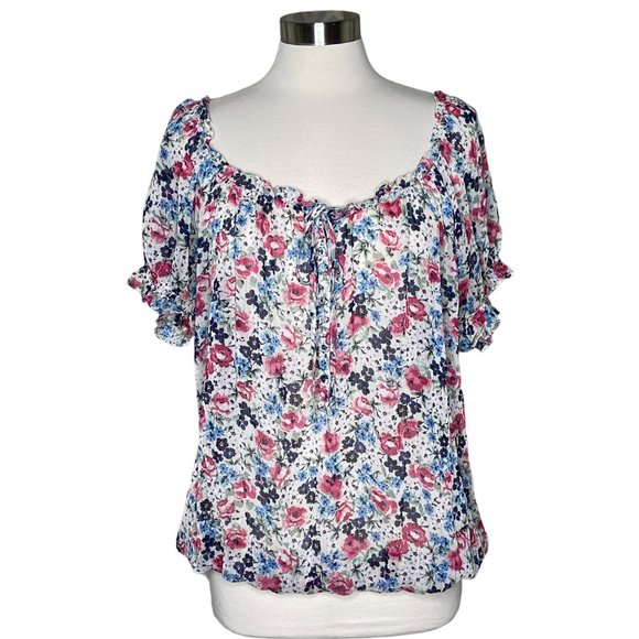 Torrid 1 1X floral blouse white pink multi - Picture 1 of 7